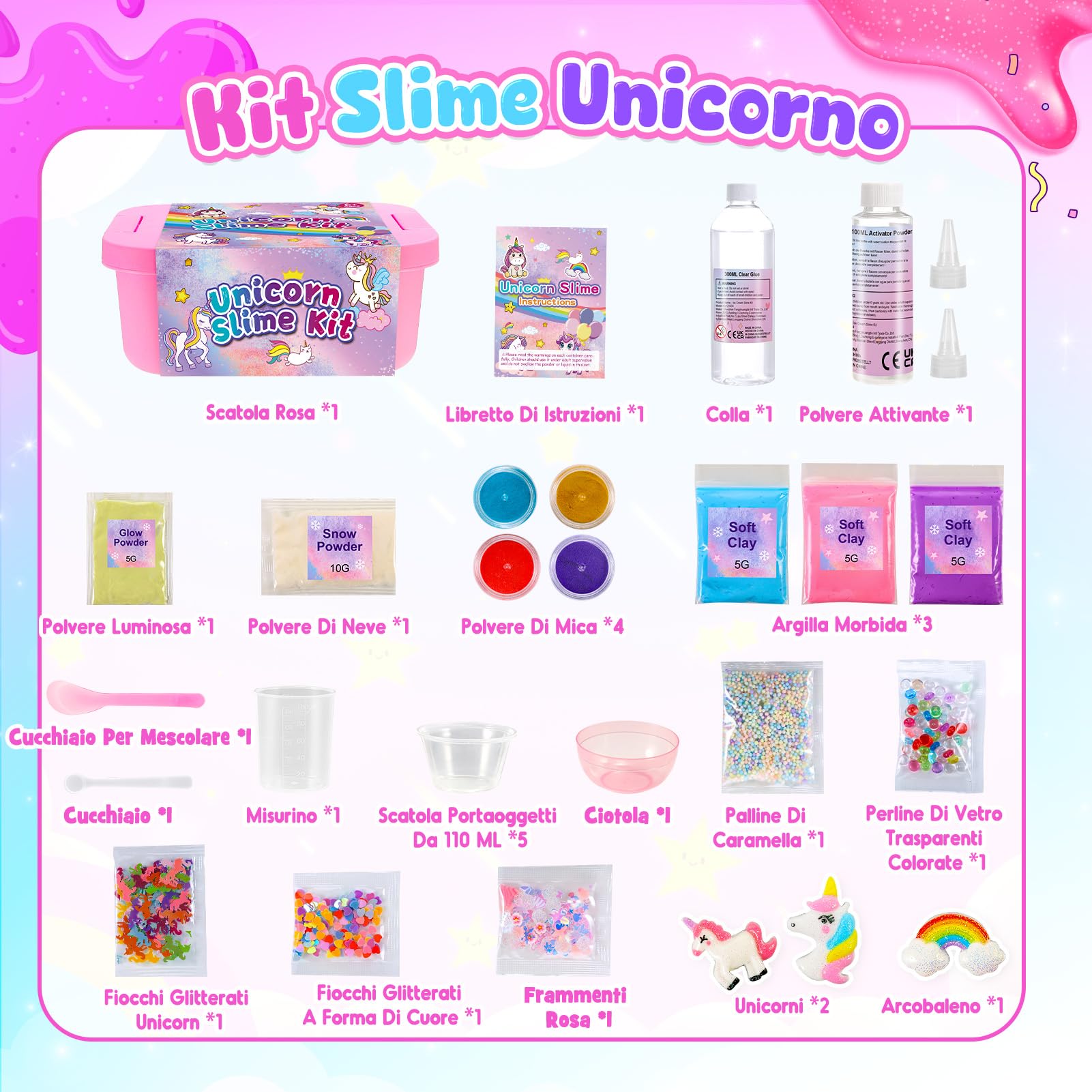 iKidiki Slime per Bambini, Giochi Bambina 6 7 8 9 10 11 12 Anni Femmina Unicorno Slime Fluffy Regalo Bambina 6 7 8 9 10 11 12 Anni DIY Fluffy Butter Slime Kit Unicorno Bambina Regalo Compleanno
