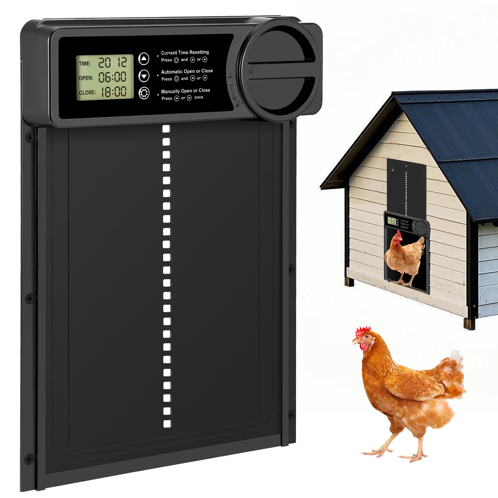 Porte Automatique De Poulailler Programmable Avec écran LCD - Alimentée Par Piles - Anti-pincement - Étanche - En Alliage D'aluminium