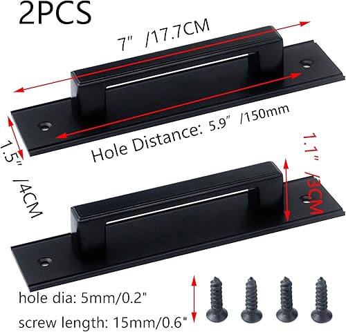 Miniatura 7 de Tighall 2 manijas de puerta corrediza de granero preperforadas de 6.4 pulgadas (6.299in) con agujero central de aleación de aluminio, manijas de