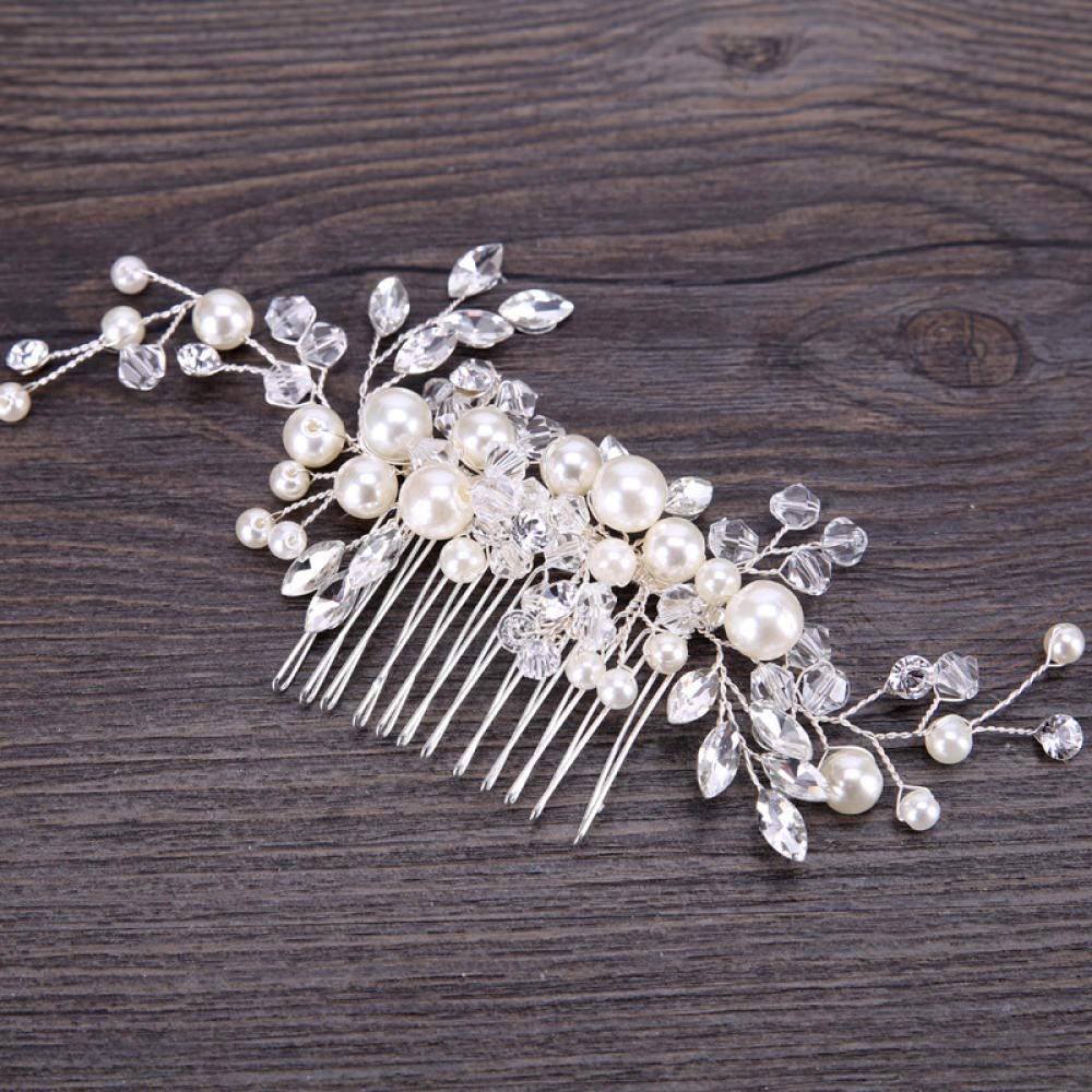 Kwiatowy grzebień do włosów dla panny młodej Szpilki do włosów, stroik ślubny Perłowy grzebień do włosów, Vintage Rhinestone grzebień boczny Wstaw grzebień Akcesoria do włosów, sztuczny bal plażowy