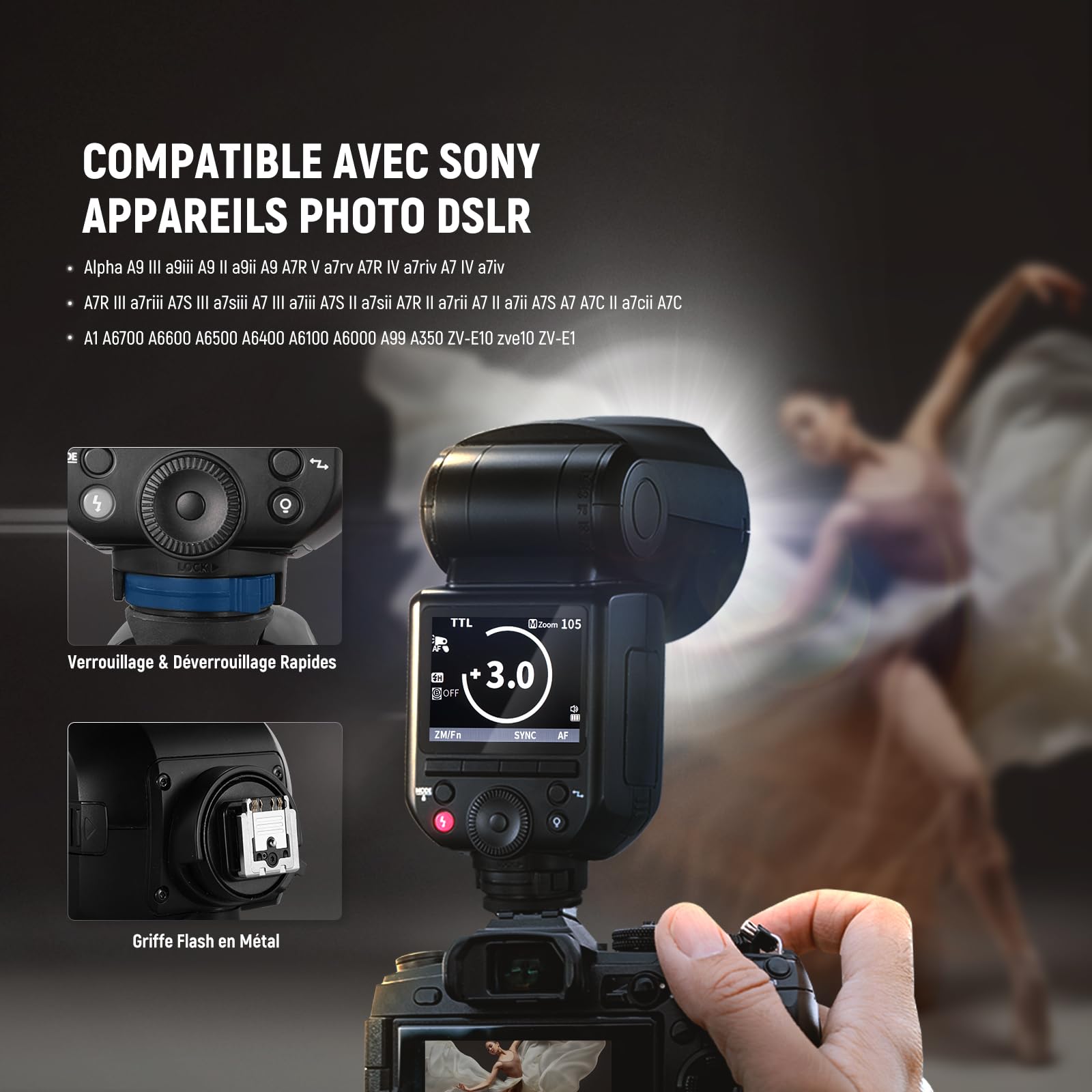 NEEWER Z2PRO-S Flash 2.4G TTL Tête Ronde,sans Fil Compatible avec Sony & Godox,76Ws,1/8000s HSS,Interface Utilisateur Améliorée,Commutateur TTL/M TCM,3000mAh,éclairage Pleine Puissance(600W),Diffuseur