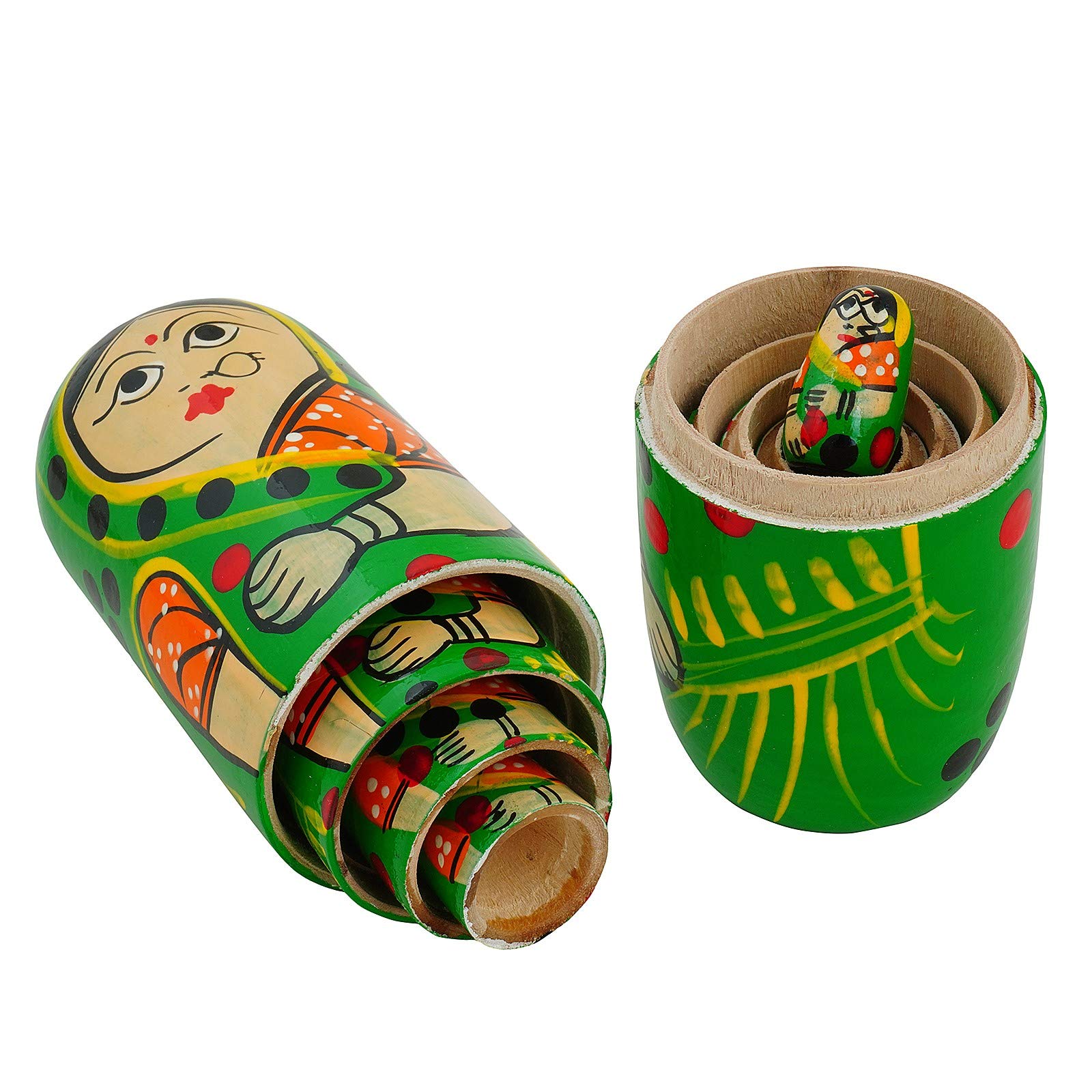 Fine Craft India Set of 20 Pcs Hand Painted Cute Wooden Indian Lady Matryoshka Stacking Nested Wood Dolls Dimensions (LBH): 8 x 1.5 x 6 Inch Weight - 640 Grams 2