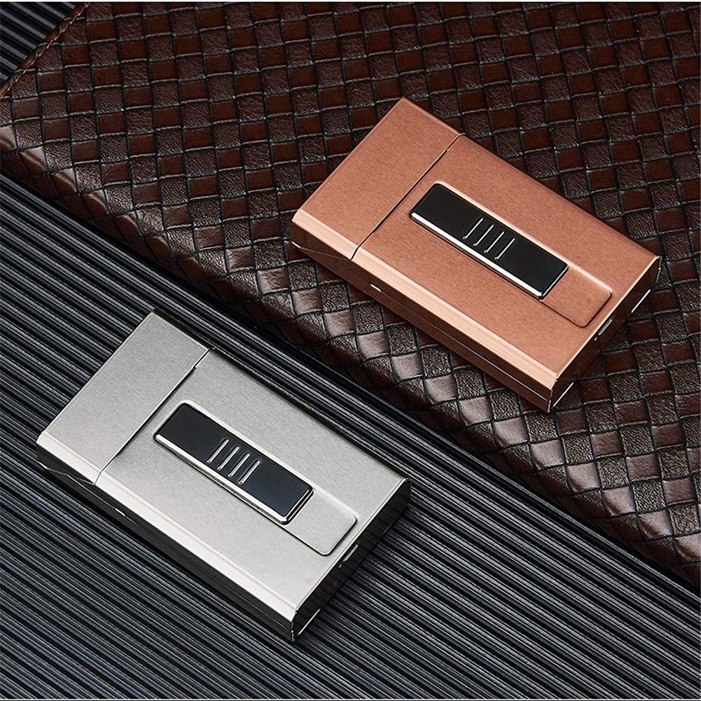 Metal Cigarette Case Box with Electronic Lighter USB Portable Plasma Tungsten Lighter Waterproof Holder 20Pcs Slim Cigarettes,Pink