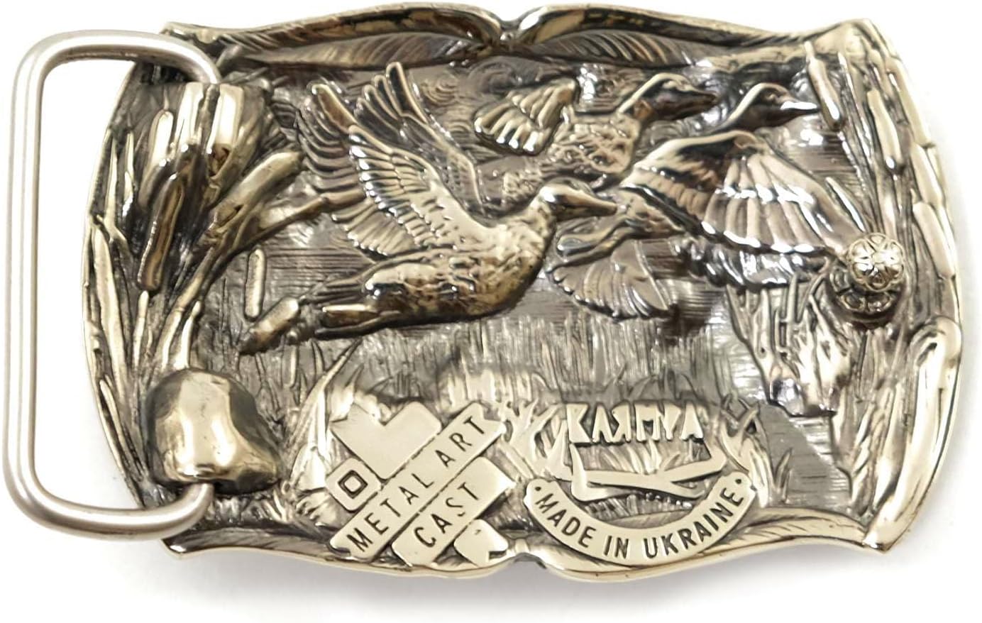 Duck Hunting Belt Buckle – Solid German Silver Waterfowl Hunter Design, Handmade Hunting Season Gift for Men