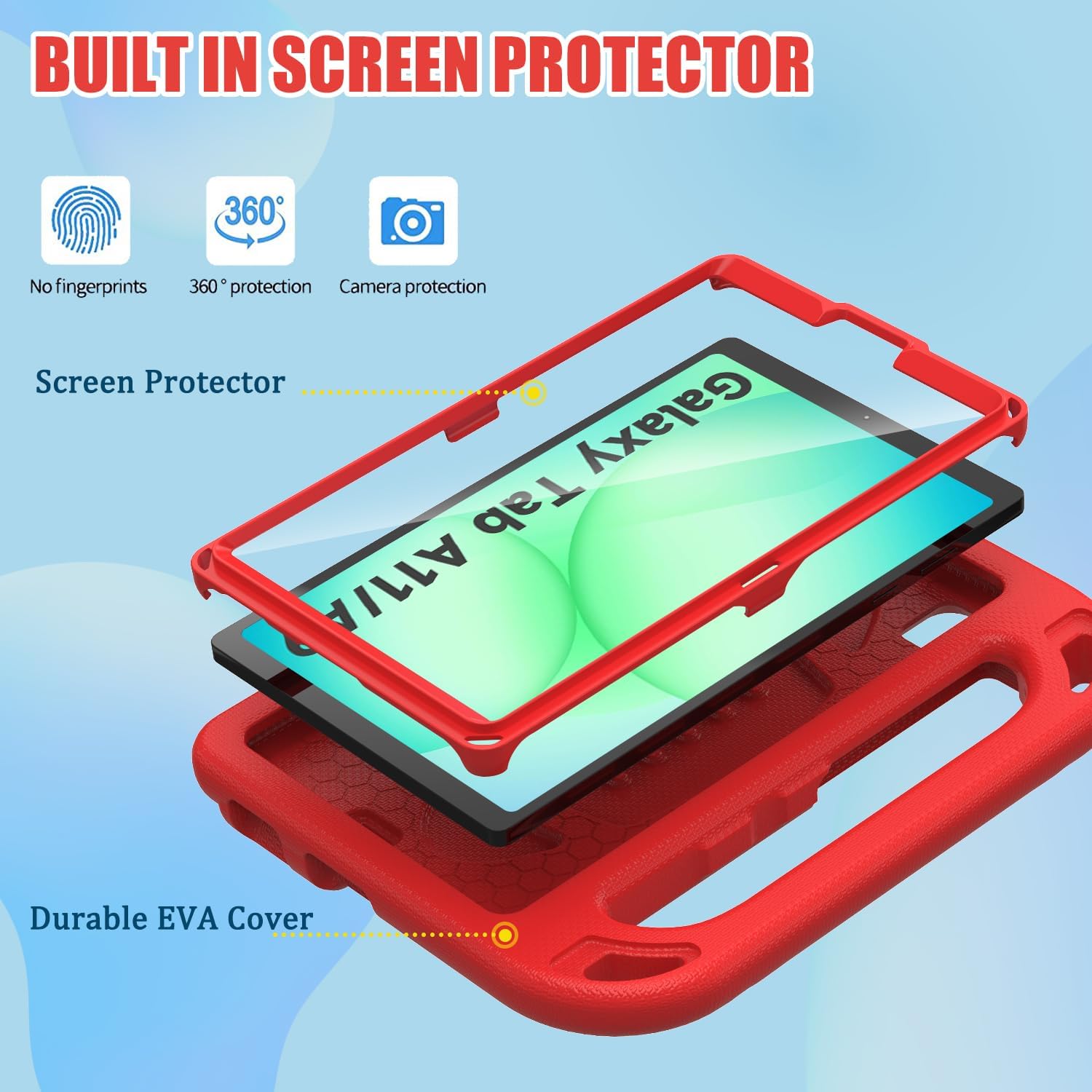 BMOUO Kids Case for Samsung Galaxy Tab A11 8.7 Inch 2025/A9 8.7" 2023 /Tab A7 Lite 8.7" 2021- with Built-in Screen Protector, Shockproof Samsung Galaxy Tab A11/A9/A7 Lite Case 8.7 Inch - Red image 3