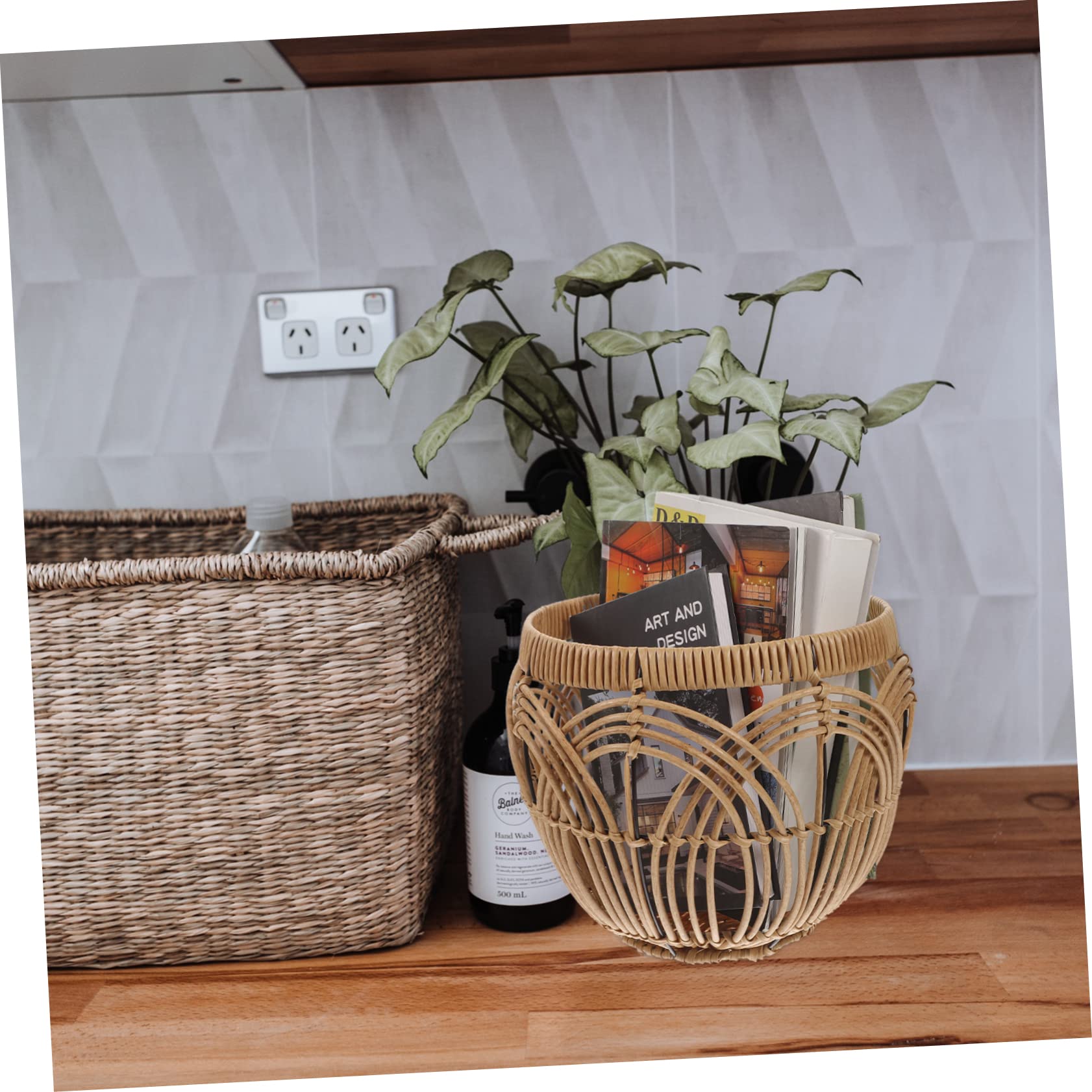 Cabilock Household Woven Storage Basket Plastic Imitation Rattan Design for Fruits Snacks and More Versatile Use Bedroom Office and Dining