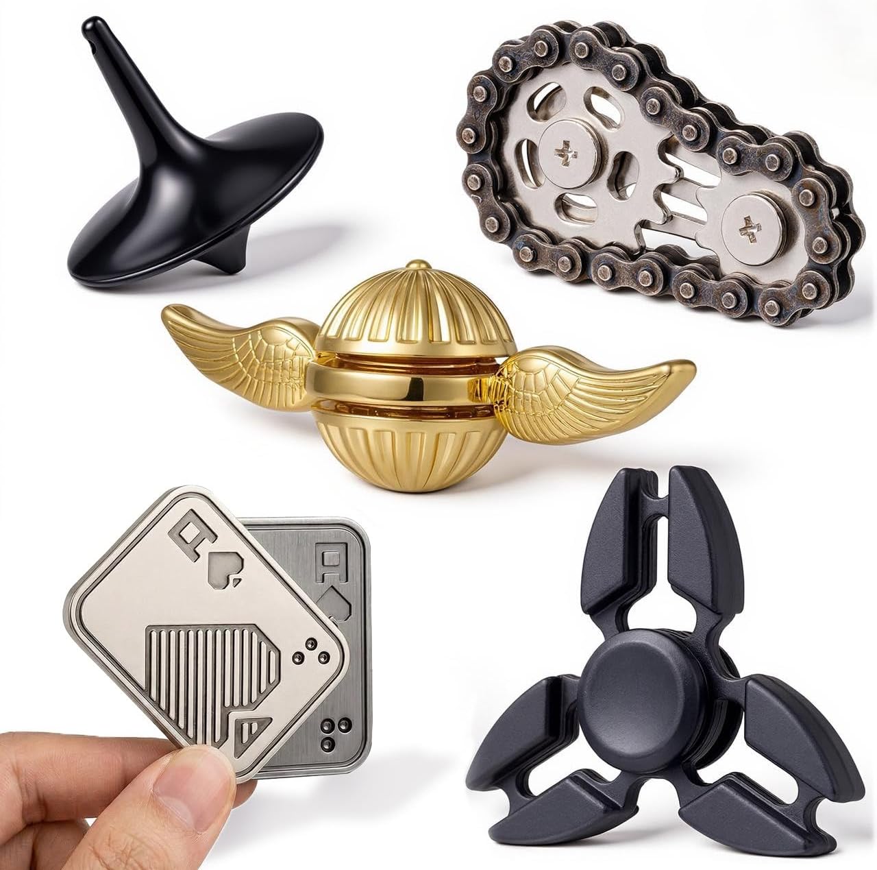 JOYIN 5 Pcs Metal Fidget Toy for Adults, 5 Pack EDC Stress Relief Toys with Slider, Spinner and Gear Designs, Handheld Anxiety Relief Desk Toys for Office, Work, Travel and Gifts