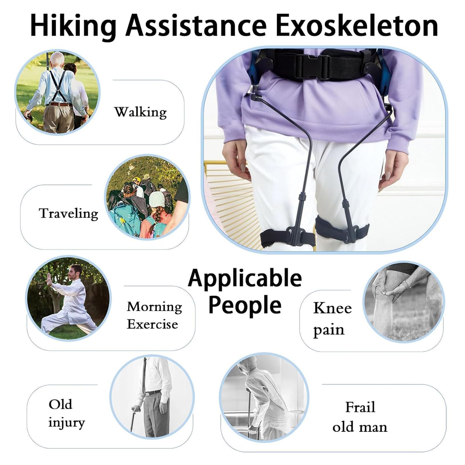 Ayuda para Caminar, Exoesqueleto biónico portátil, Longitud y Resistencia Ajustables, Equipo de Refuerzo para exoesqueleto, para Senderismo, Turismo, montañismo y excursiones M