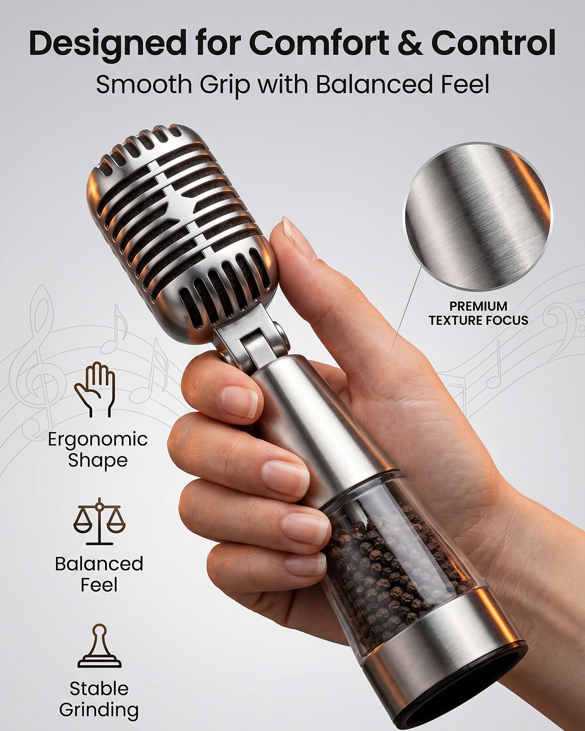 Multi-functional Microphone Seasoning & Grinder Set, Manual Salt and Pepper Shakers, Adjustable Coarseness Spice Mill, BBQ Grill Accessories, Vintage Retro Dining Table Centerpiece(2PCS)