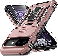 Vista 56 de DEERLAMN Funda para Google Pixel 8a con cubierta deslizante para cámara + protector de pantalla (1 paquete), soporte giratorio con anillo de grado