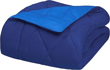 Elegant Comfort Goose Down Alternative -Diamond-Stitched- Quilted 3-Piece Reversible Comforter Set/Duvet Insert-Ultra Soft Bedding-Medium Warmth for All Seasons, Navy Blue/Light Blue, Full/Queen