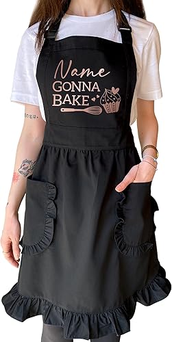 TEEAMORE Delantal con volantes personalizados para cocina, cocción, parrilla, limpieza, disfraz de criada, delantal retro con bolsillos