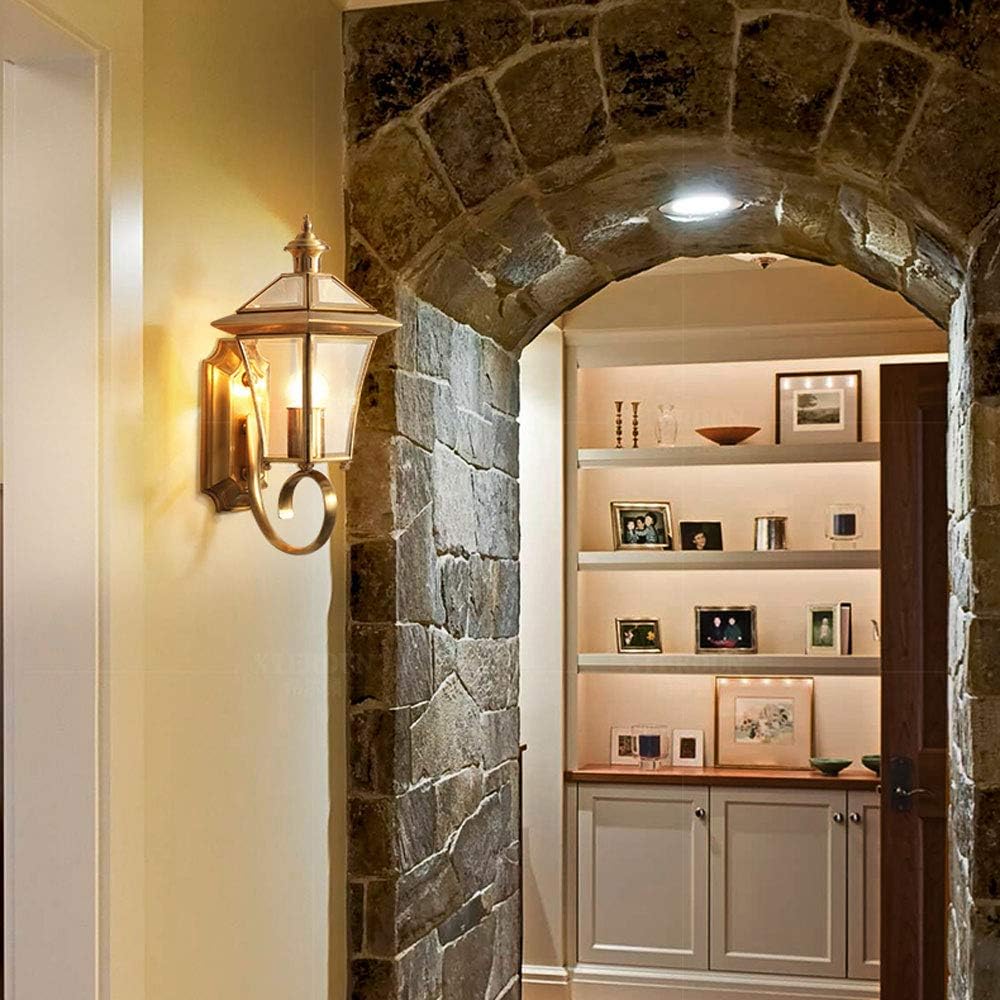 壁のスコン ヨーロッパスタイルすべてのブロンズアウトドアウォールランプ職業H65銅の壁ライトアメリカン農村金属ガラスE27スコンスチ