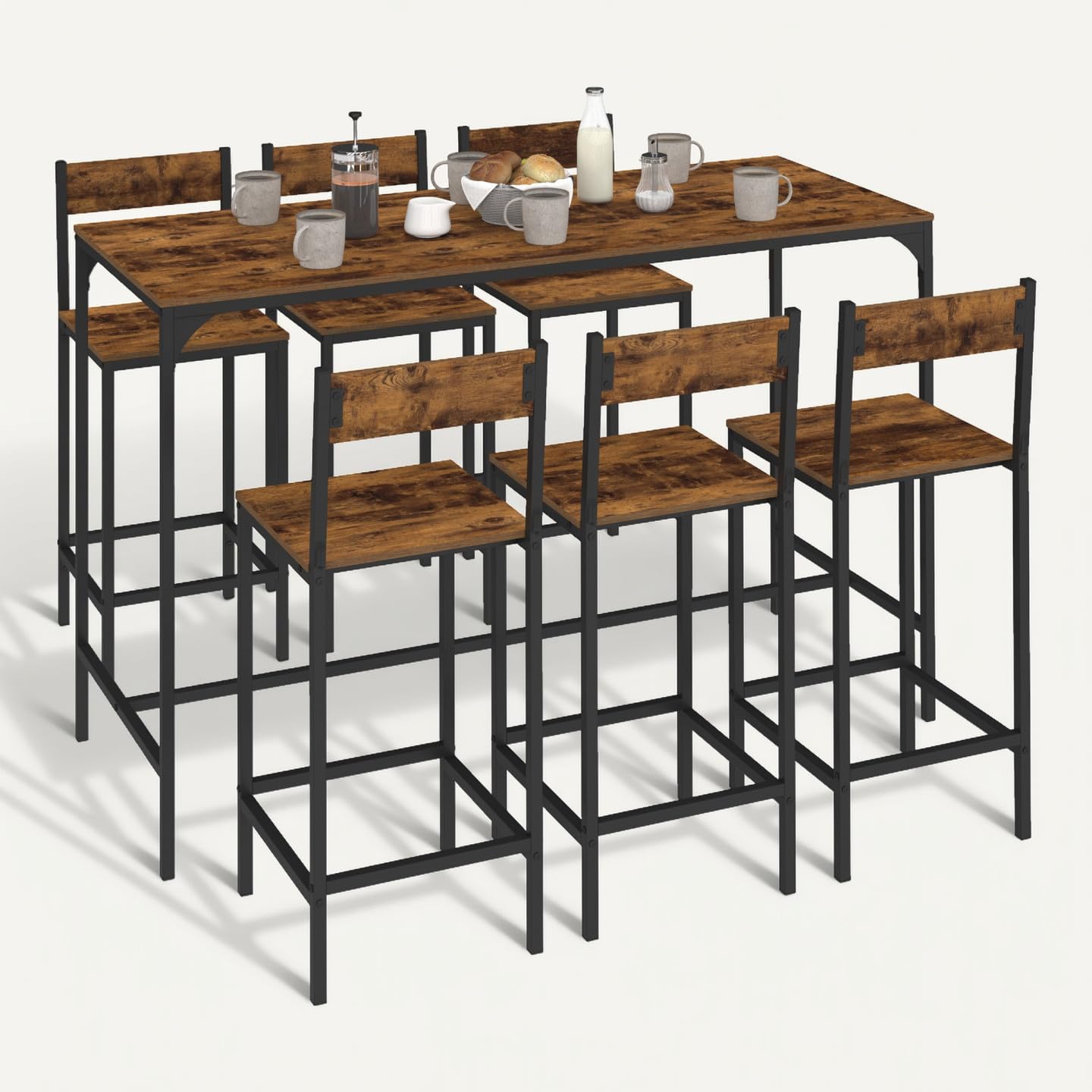 IDMarket - Mesa de bar y 6 taburetes DAYTON, de 150 cm de altura, con efecto envejecido, diseño industrial