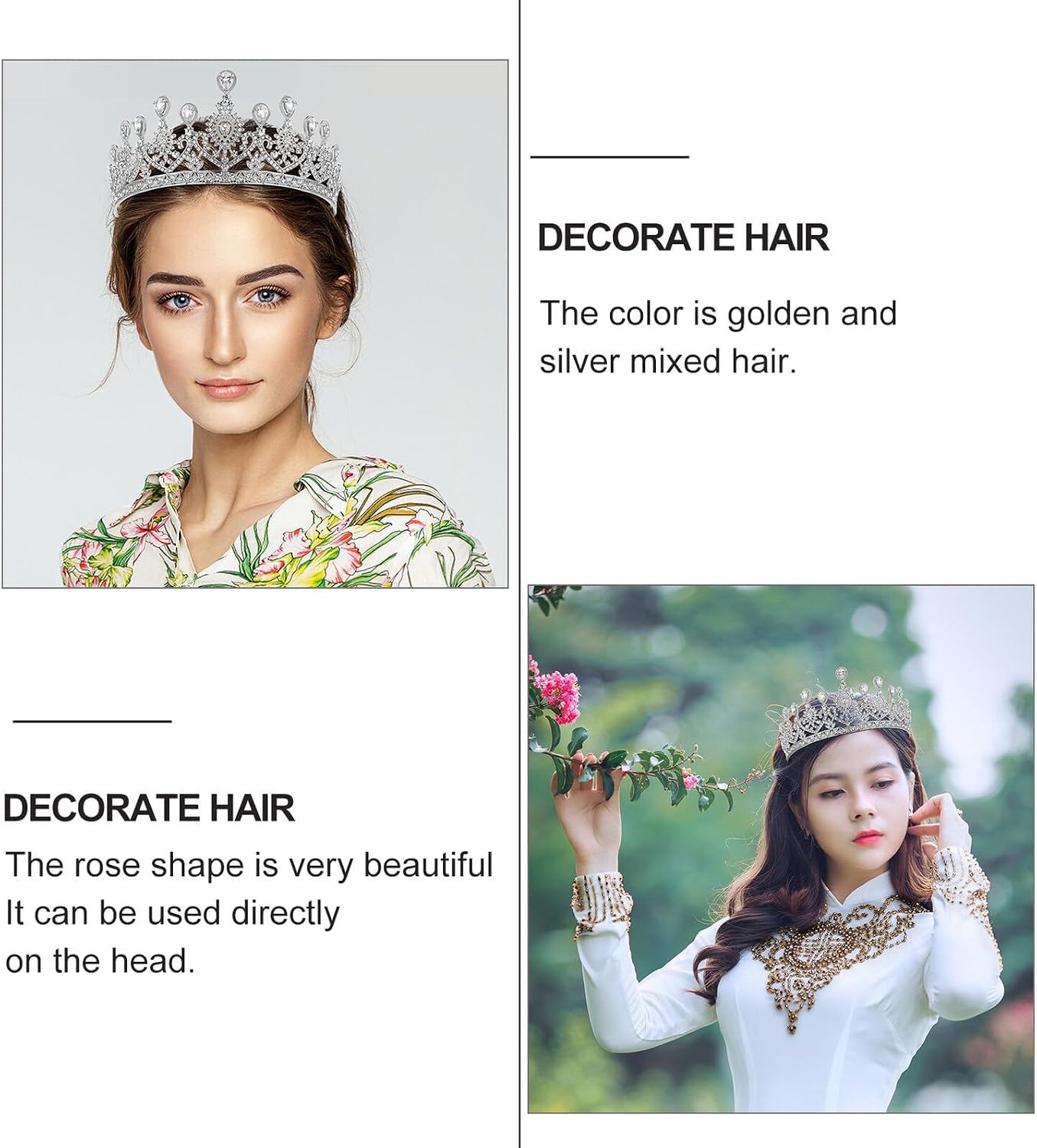 TEHAUX Rhinestone Wedding Crown Bridal Tiara Silver Princess Circlet Headdress for Bride Wedding Party Accessories