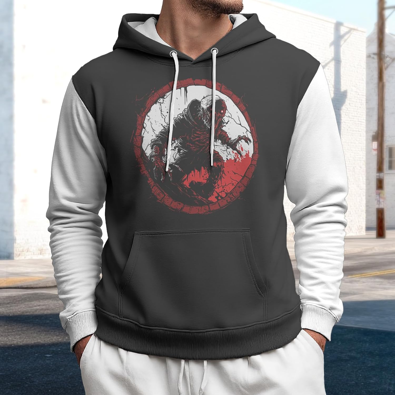 Mens Hooded Sweatshirts Long Sleeve Graphic Print Hoodies Loose Causal Drawstring Pullover with Pocket - Image 2