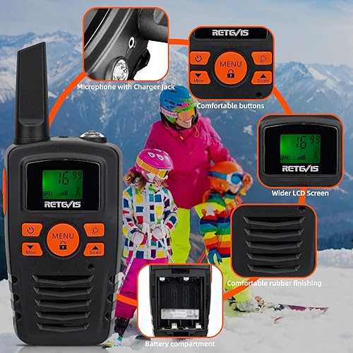 Miniatura 5 de Retevis RT628 Walkie Talkies para niños, radio de largo alcance para niños, paquete familiar con walkie talkies RA35 para adultos, radio portátil de