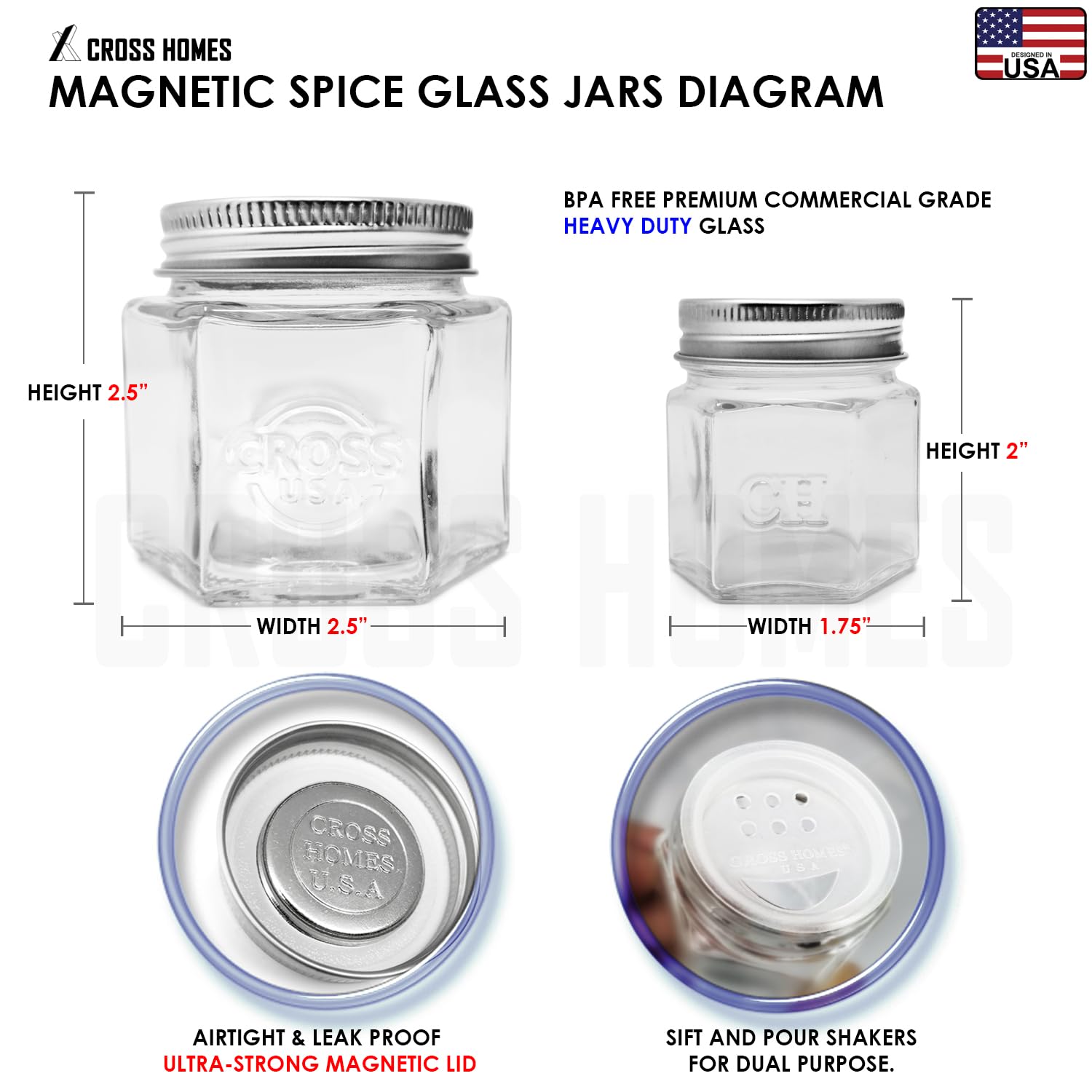 Magnetische Gewürzgläser-Kombination 21er-Set (6 große 4 oz + 15 kleine 2 oz) Kühlschrank Sechseck Glas Gewürzgläser Magnetischer Deckel Shaker Gewürzetiketten Magnetische Glas Gewürzbehälter für RV