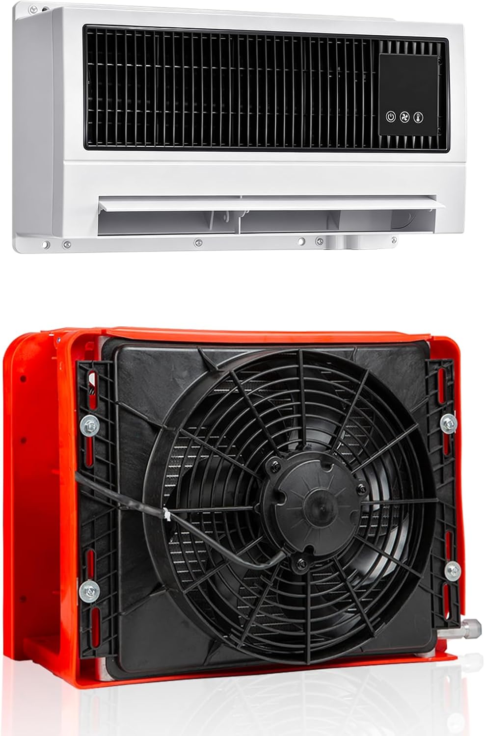 12V air conditioner, truck cab air conditioner split system, quiet evaporator/scroll compressor air conditioner unit for semi truck sleeper, RV, Excavators, vans，camper van, and trailer (12V)