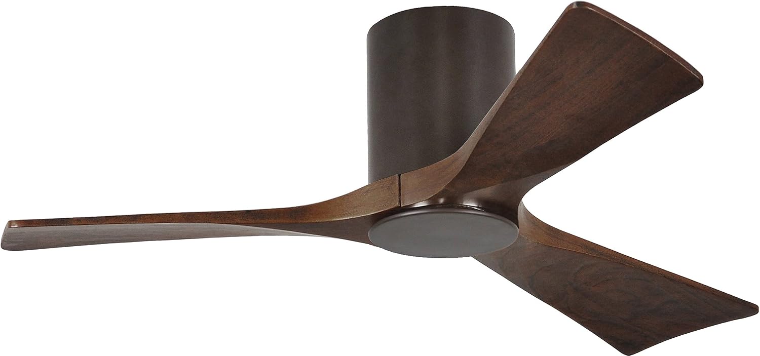 Free Shipping Over $50 Matthews IR3HLK-TB-WA-42 Irene Indoor/Outdoor Damp Location 42 Hugger Ceiling Fan with LED Light and Remote & Wall Control, 3 Wood Blades, Textured Bronze