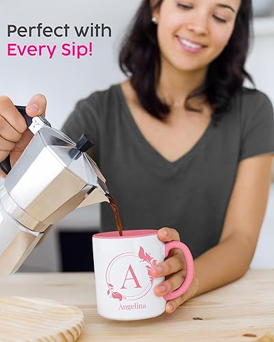 Miniatura 6 de S - Tazas de café personalizadas con monograma - Añade tu nombre - Tazas de cerámica personalizadas - 11 oz