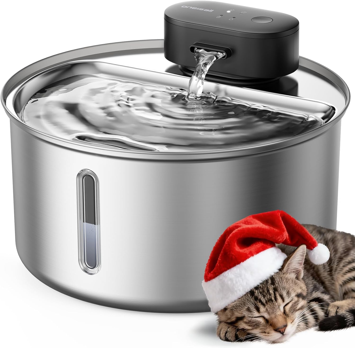 oneisall Cat Water Fountain Wireless: Stainless Steel 3.2L/108oz Cordless Pet Water Fountain, Ultra Quiet SilentFlow™ Pump, Battery Operated Automatic Water Dispenser for Cats Indoor, Motion Sensor