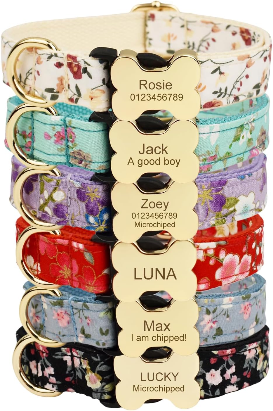 Collar para perro personalizado con hebilla de hueso – Nombre y teléfono grabados, ajustable para perros pequeños y grandes