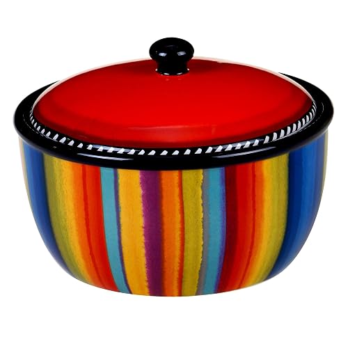 Sierra 8.25' Ceramic Bean Pot with Lid, 72 oz, Multicolor – Great for Serving Soups, Stews, Chilis, Casseroles, Salsas,