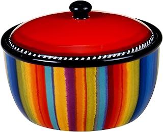 Sierra 8.25" Ceramic Bean Pot with Lid, 72 oz, Multicolor – Great for Serving Soups, Stews, Chilis, Casseroles, Salsas, and Sides – Vibrant Mexican-Inspired Cookware