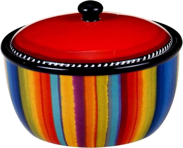 Sierra 8.25" Ceramic Bean Pot with Lid, 72 oz, Multicolor – Great for Serving Soups, Stews, Chilis, Casseroles, Salsas, and Sides – Vibrant Mexican-Inspired Serveware