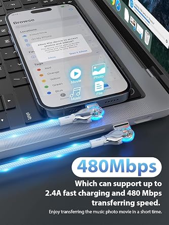 Bidirectional 90 Degree iPhone Charging Cable, 6FT 180Rotating Left & Right Angle Lightning Charger Cable, High Speed Data Sync iPhone Charging Cord for iPhone 14/13/12/11/Pro/MAX/XR/XS/8/7/Plus/6S