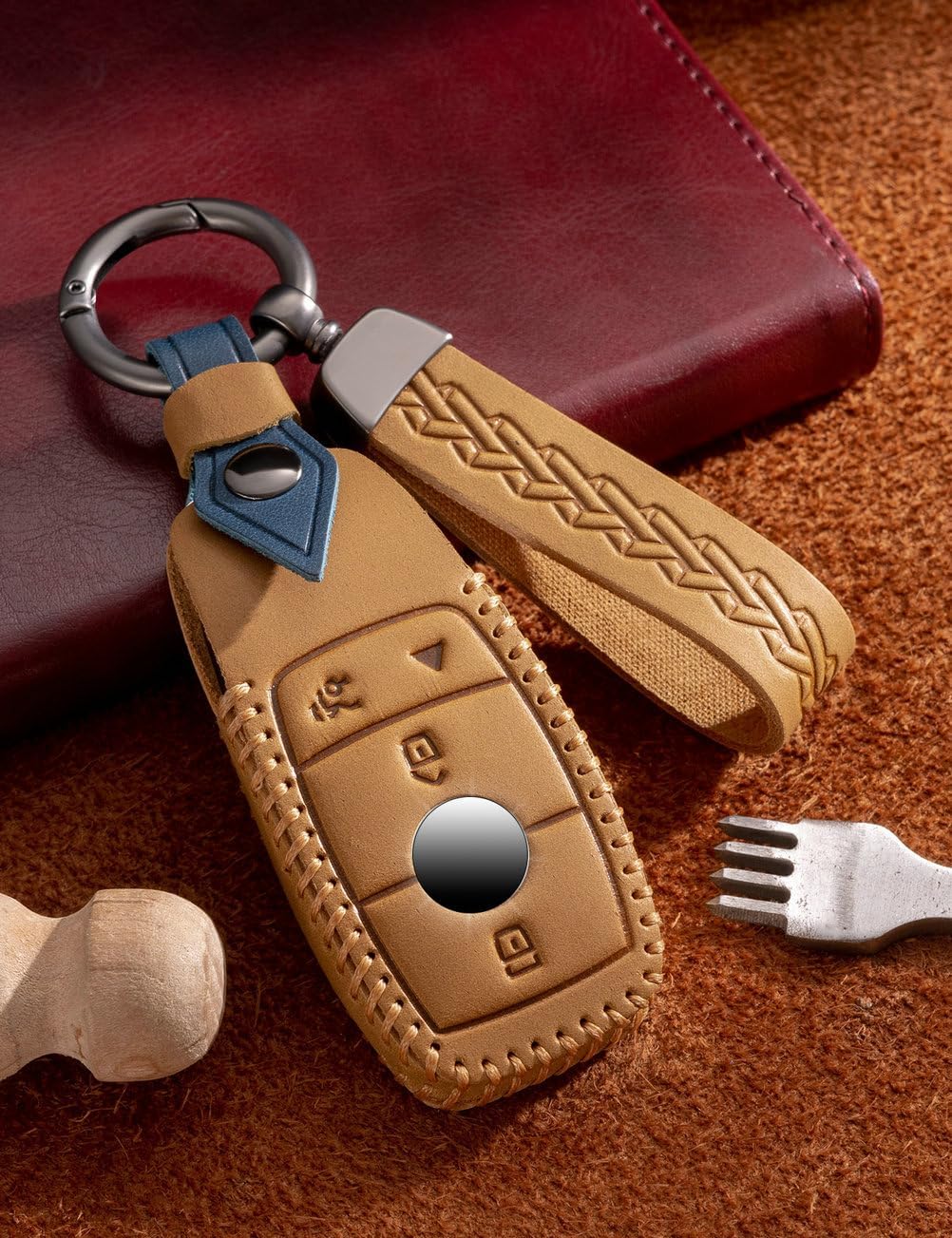 for Mercedes Benz Key Fob Cover Leather Car Key Case Keychain Fob Holder Compatible for Mercedes Benz A-Class C-Class E-Class G-Class S-Class 2017-2024 (Brown) - Image 6