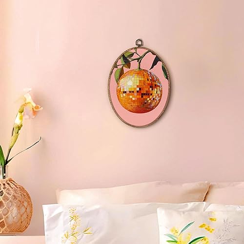 Miniatura 5 de Hxlac Arte de pared ovalado de bola de discoteca naranja funky con marco, decoración de pared ovalada retro y moderna, impresiones en lienzo