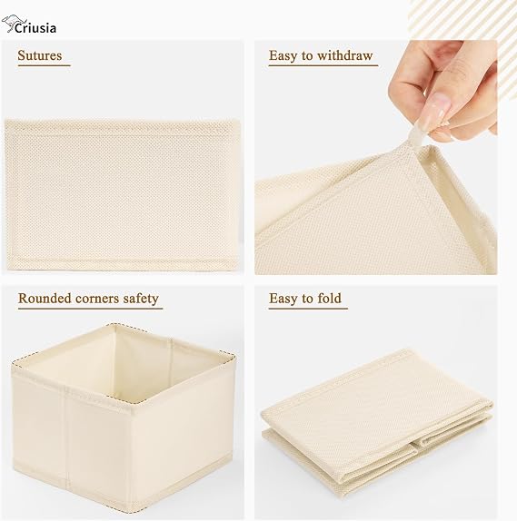 Criusia 15 Pack Drawer Organizer for Clothes, Foldable Dresser Dividers with 3 Sizes, Fabric Storage Bins Beige