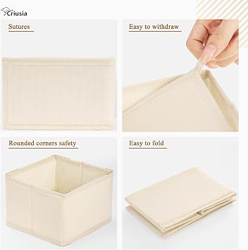 Criusia 15 Pack Drawer Organizer for Clothes, Foldable Dresser Dividers with 3 Sizes, Fabric Storage Bins Beige