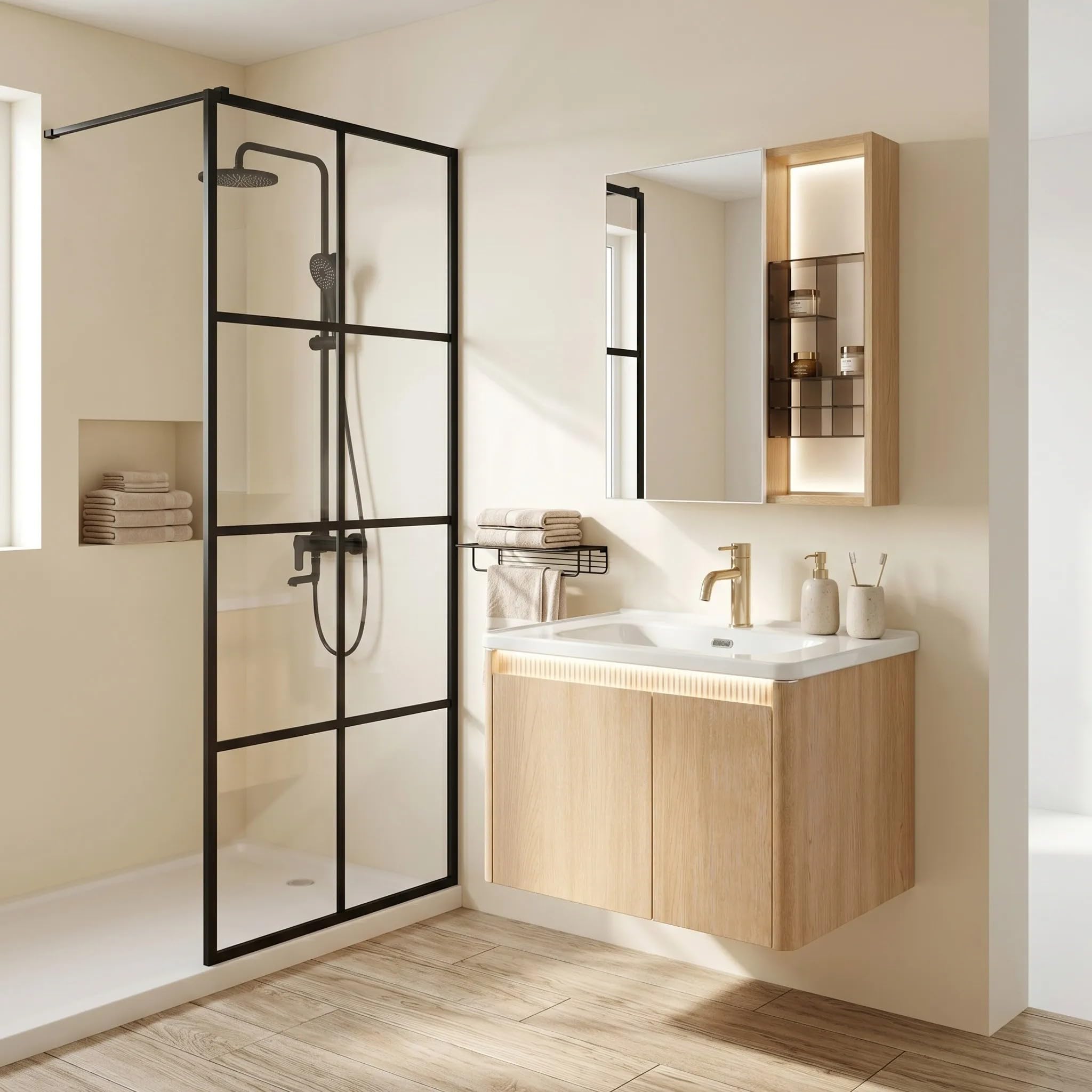 Rea - Zestaw Mebli Łazienkowych Z Umywalką De07-70 Oak 70cm Brązowy - 51x71x49 cm