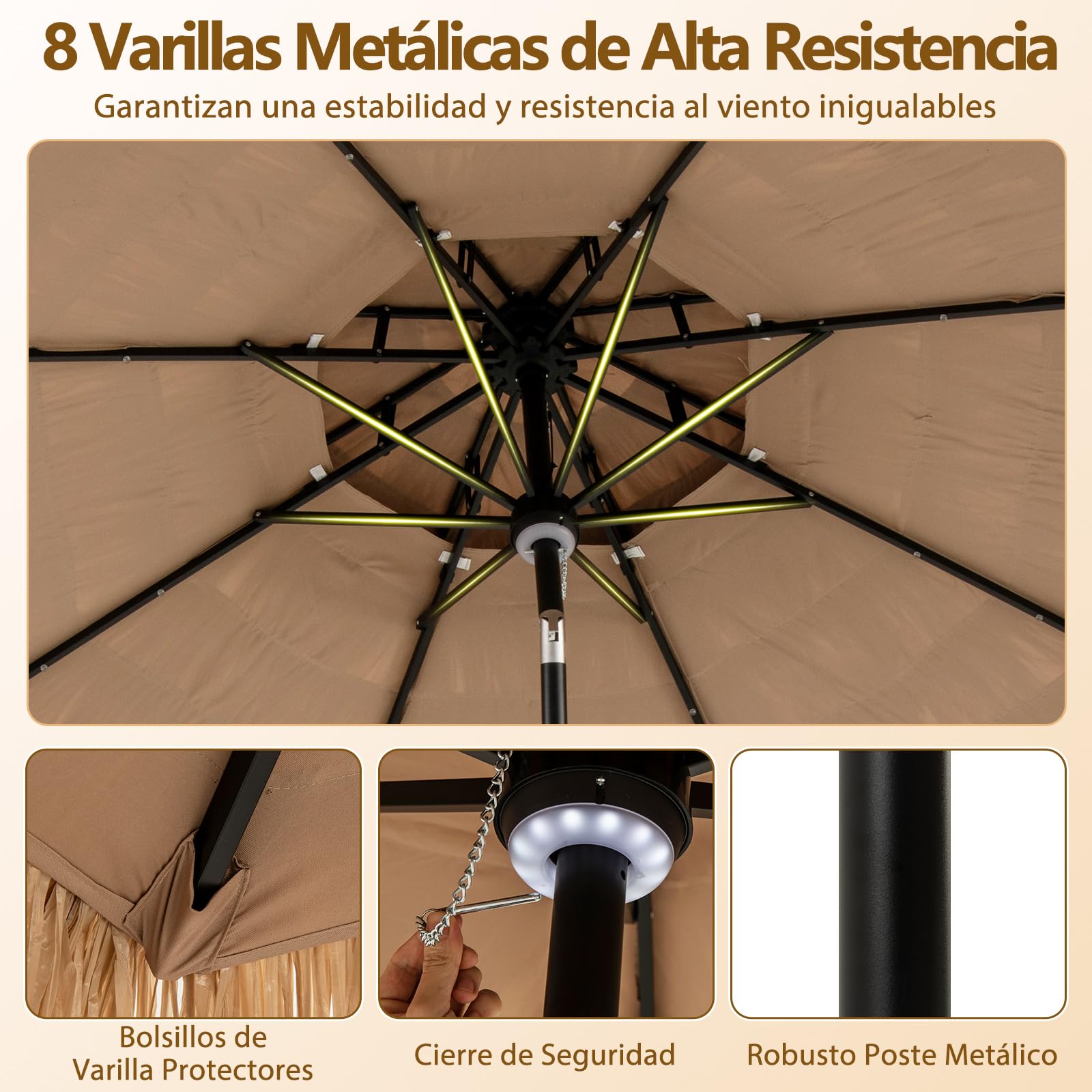 COSTWAY Sombrilla Terraza Exterior con Techo de Paja, Sombrilla Hawaiana con 8 Varillas, Botón para Inclinación, Parasol Exterior con Doble Respiradero para Playa Patio Piscina