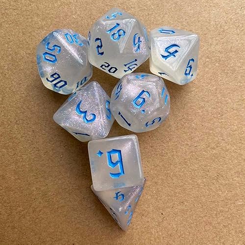 Miniatura 6 de 7 dados poliédricos DND blancos, dados acrílicos para juegos de mesa, juegos de rol, recuerdos de fiesta familiar (rosa)