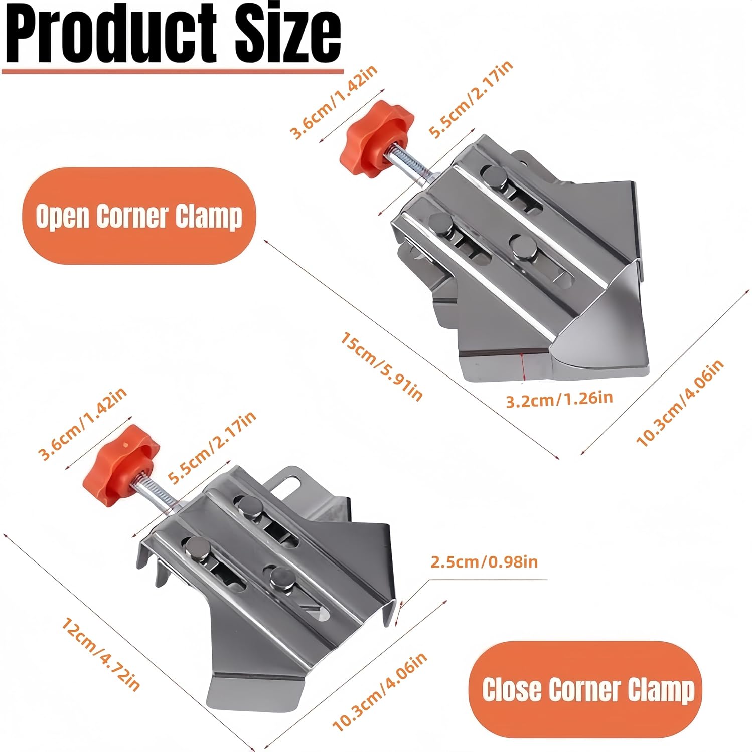 4PCS Stainless Steel 90° Corner Clamp Set, Adjustable Swivel Jaw Right Angle Clamp, Professional Woodworking Tool for DIY Cabinet Framing, Precise Joint Assembly & Workshop Projects