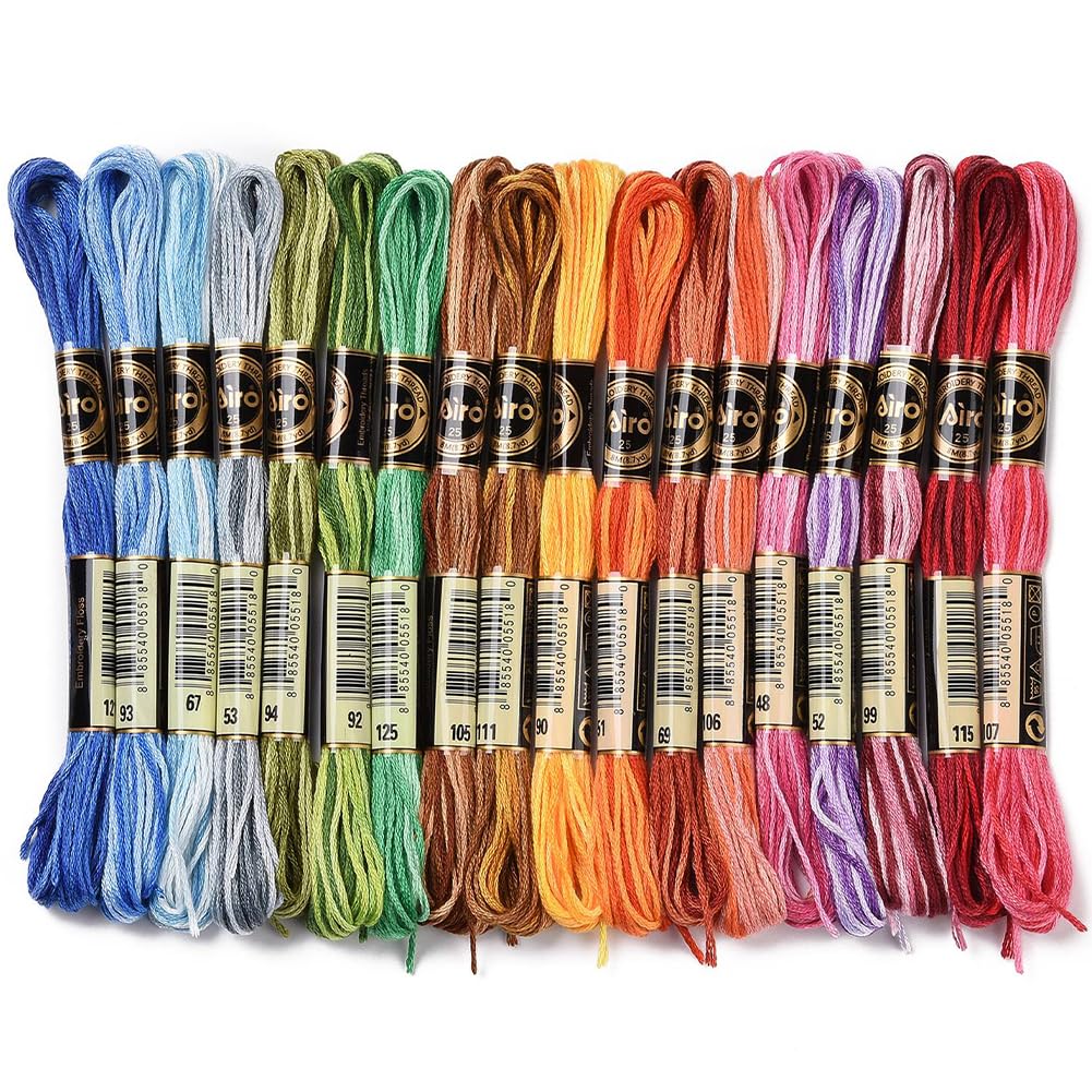 18 Skeins 6 Strands 144M Gradient Polyester Embroidery Floss Variegated Rainbow Crewel Cross Stitch Threads Bracelet Floss Bulk for Jewelry Making Holiday Decorations DIY Projects