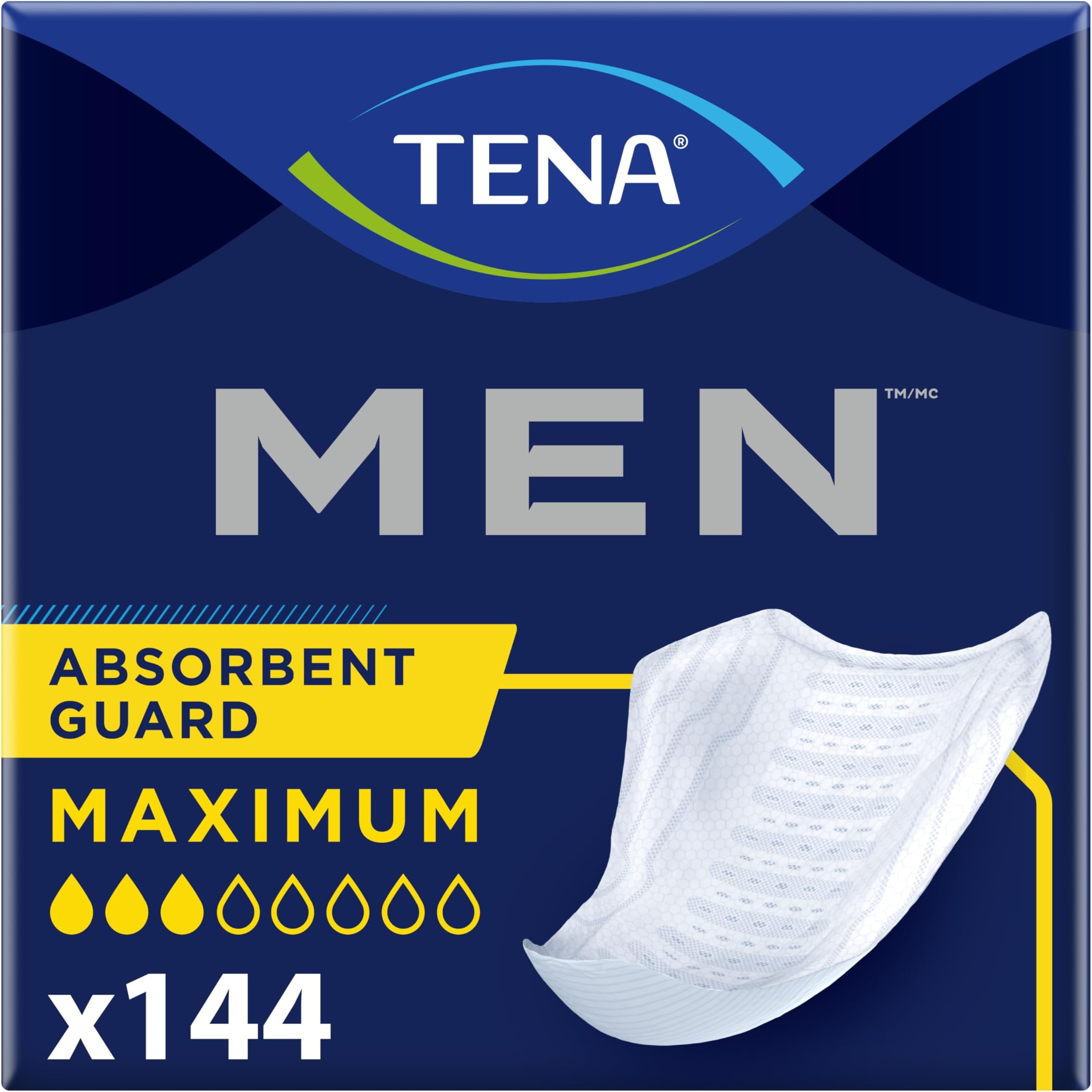 TENA Incontinence Guards for Men, Moderate Absorbency - 48 Count (Pack of 3), Total 144 Count