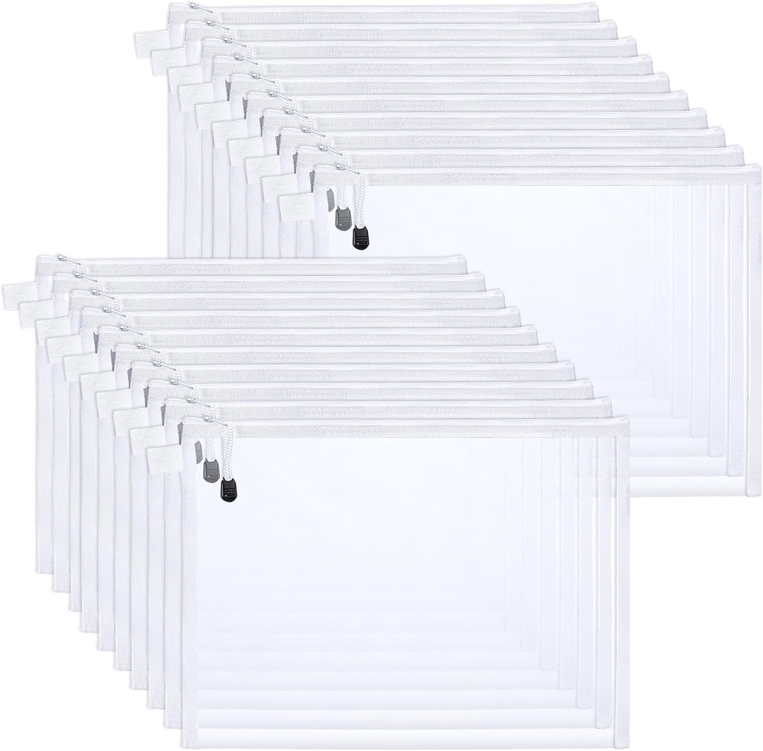 20Pieces Nylon Zipper Mesh Pouch,A4 Letter Size,Durable Document Bags for Office,Puzzle,Board Games,Travel Accessories (White-20P)