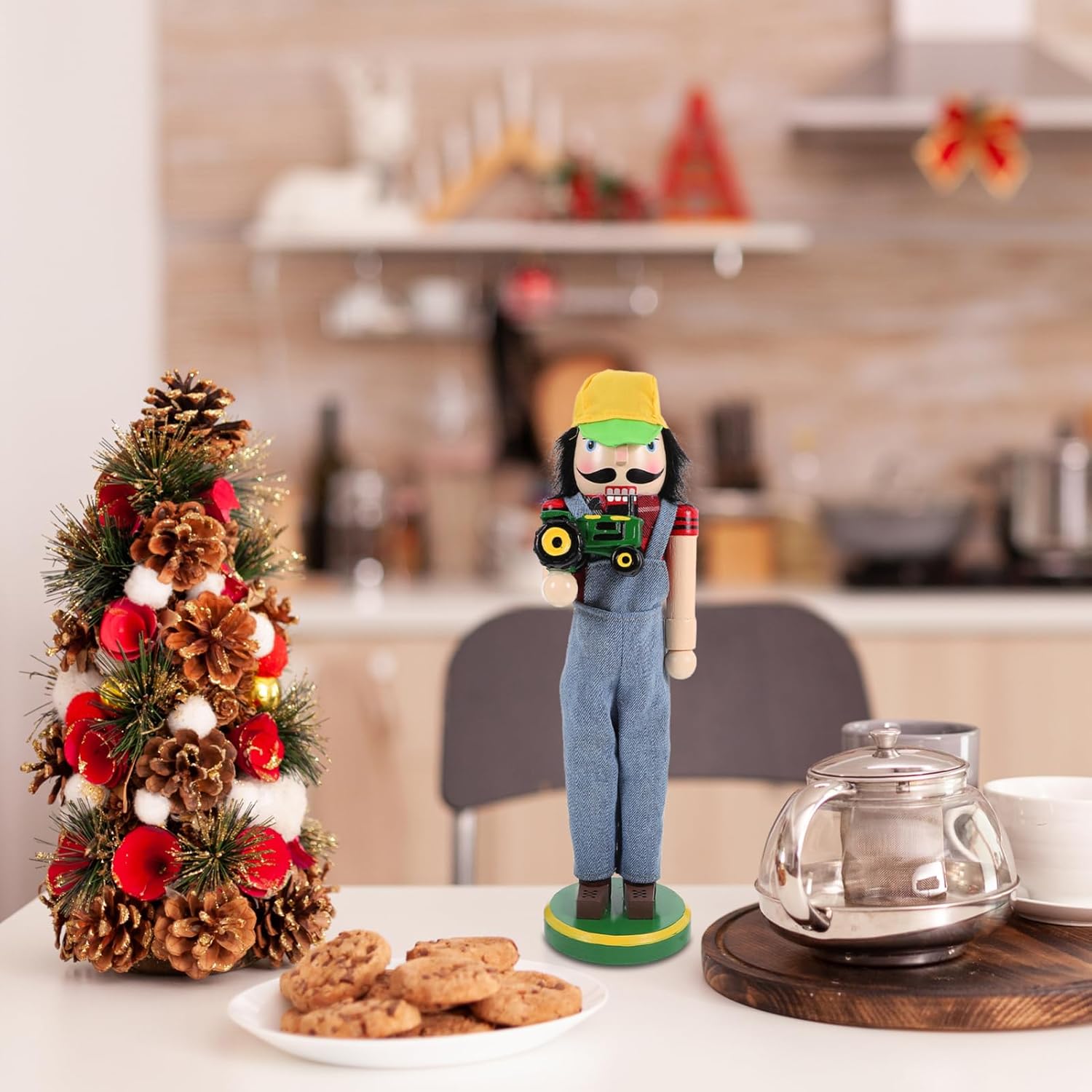 DECHOUS Wooden Nutcracker Figurine Charming Desktop Decor for Christmas Unique Holiday Ornament for Home Hotel Restaurant Friends