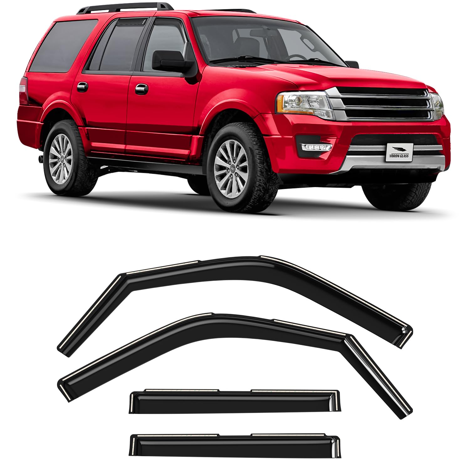 Voron Glass Extra Durable Rain Guards for Ford Expedition 2007 2017/Lincoln Navigator 2007 2017, Window Deflectors, Vent Window Visors, 4 Pieces - 200530