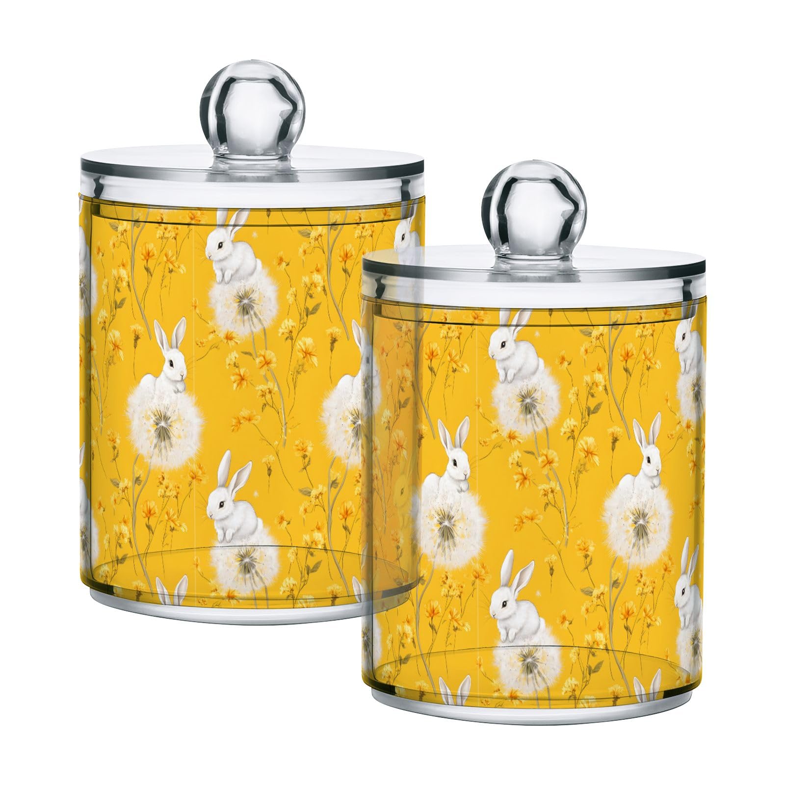 Qtip Holder with Lid Set 10oz Clear Glass Canister Apothecary Jars Bathroom Organizers Storage Accessories Vanity Containers Dandelion