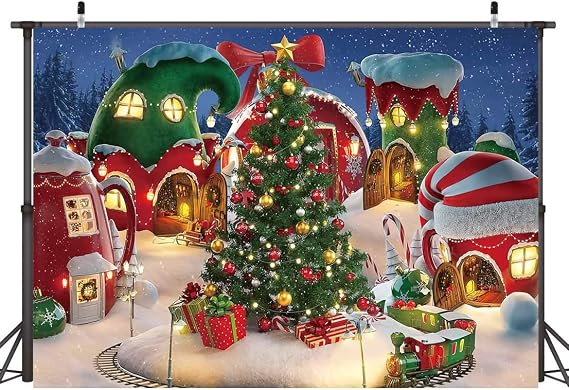 Weihnachts-Fotohintergrund 7x5ft - Rote Winterlandschaft Für Partyfotos