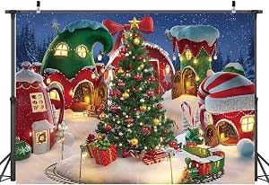 AIIKES 8X6FT Christmas Candy House Backdrop Cartoon Christmas Village ...