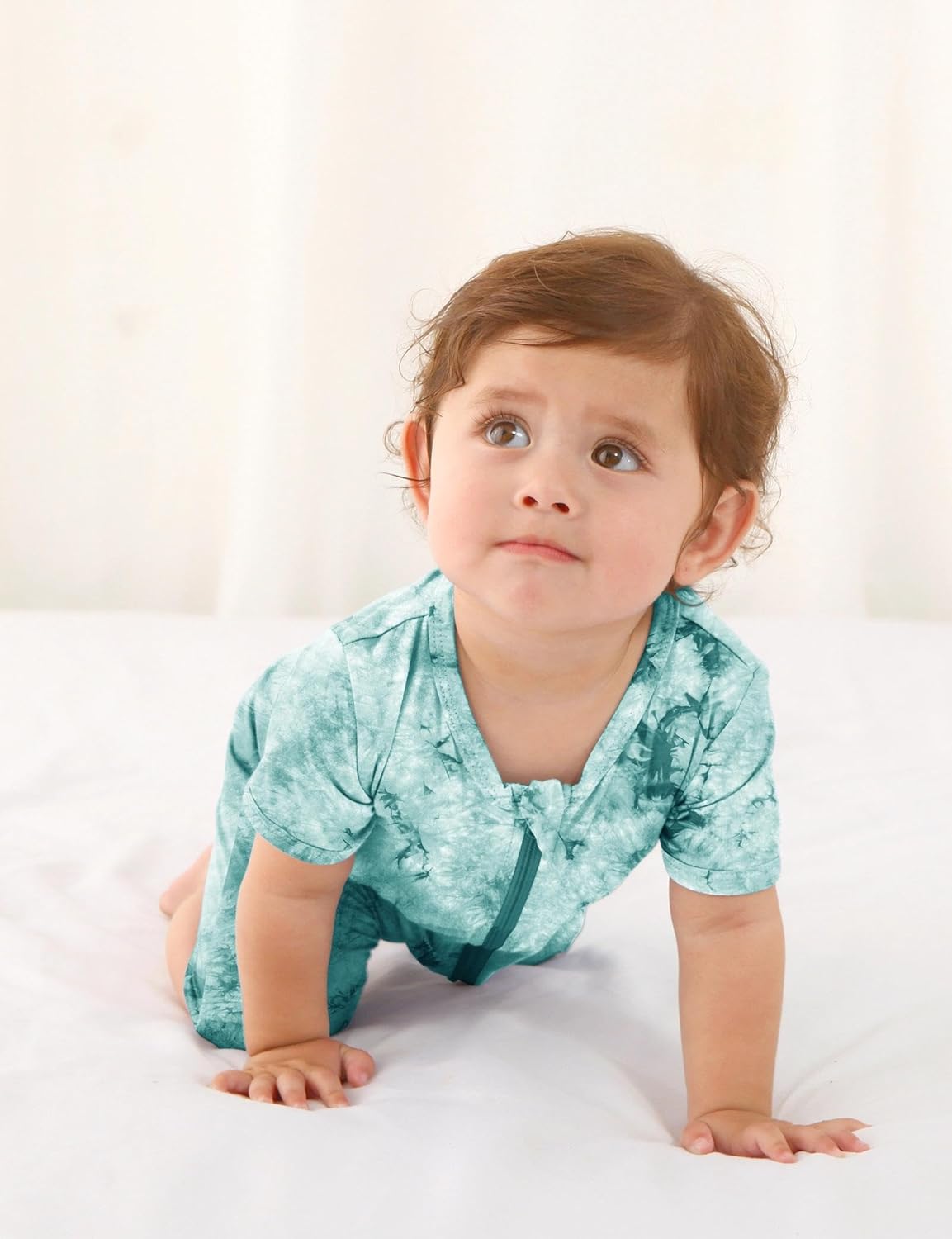 Jimonda Baby Girl Boys Rayon From Bamboo Pajamas 3 Pack Short Sleeve Footless Romper 2 Way Zipper Tie Dye Pjs Sleeper 0-24M - Image 3