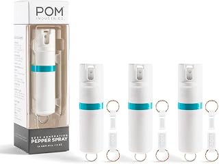 POM Pepper Spray Keychain, Quick Key Release for Instant Access, Flip Top Safety, Maximum Strength OC Formula with UV Marking Dye, 25 Bursts, 10 ft Range, 0.5 fl oz
