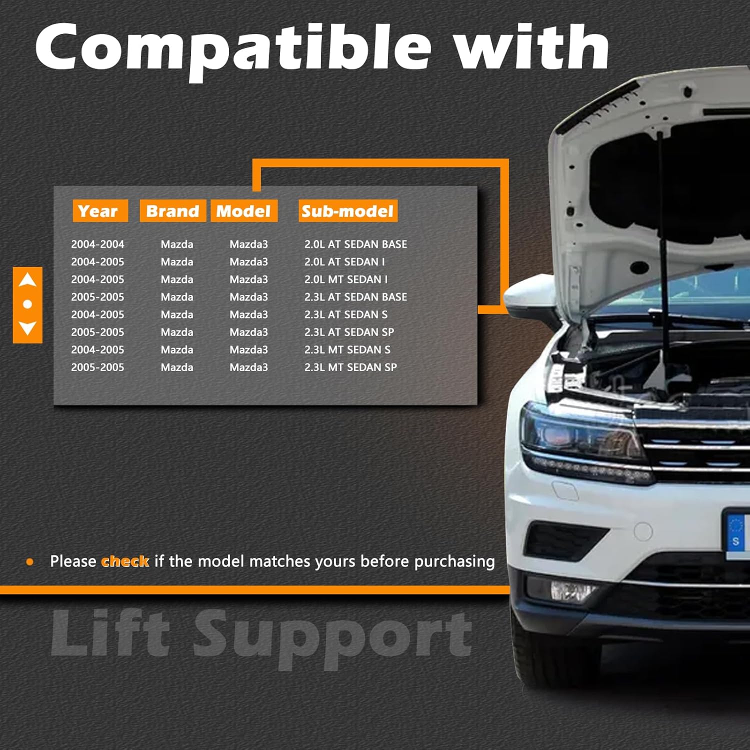 2 Pcs 9.93 in Liftgate Trunk Struts Lift Supports Compatible with Mazda 3 04-09 w/o Spoiler Sedan 4 Door Shock Gas Spring Cylinder Rear Back Tailgate Hatch Replaces BN8V56930B BN8V56930 BN8V56930A